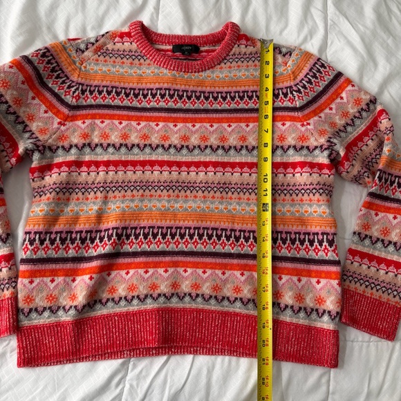 J. Crew Fair Isle Lambswool Blend Cropped Sweater Women’s M Orange Ski Lodge - Picture 4 of 8